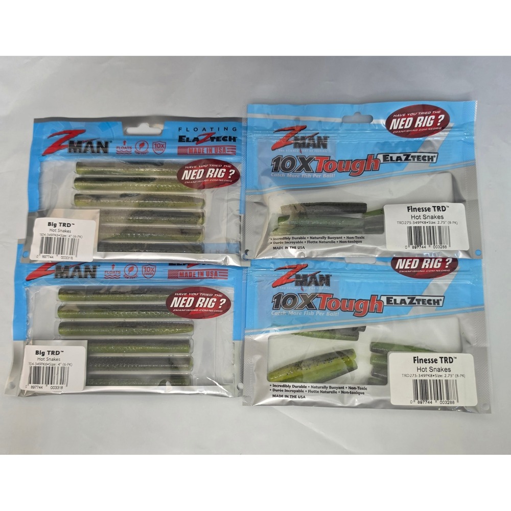 Z-Man Ned Rig Bait Bundle Unisex 4pk Hot Snakes Big TRD & Finesse TRD ElaZtech